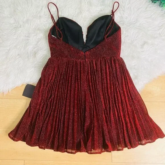 Lulus Shine Tonight Red Sparkly Pleated Skater Dress - Picture 12 of 12
